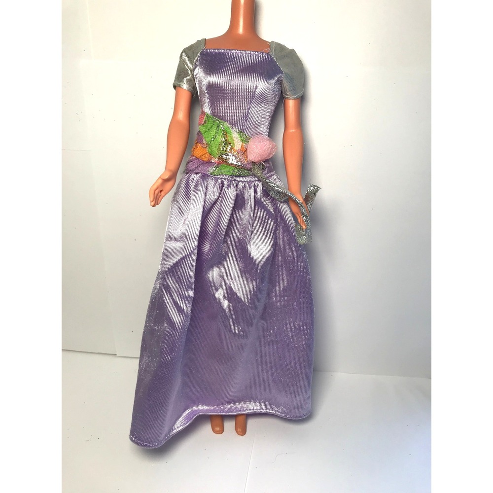 Barbie Doll Clothing 1990s Purple Dress Gown Pink Label Colorful Lace Belt